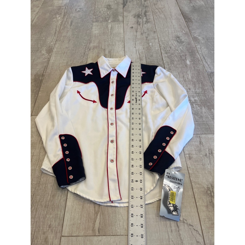 Scully Western Collection Star Embroidered Patriotic Shirt White Navy Red PL-678 - Picture 4 of 7